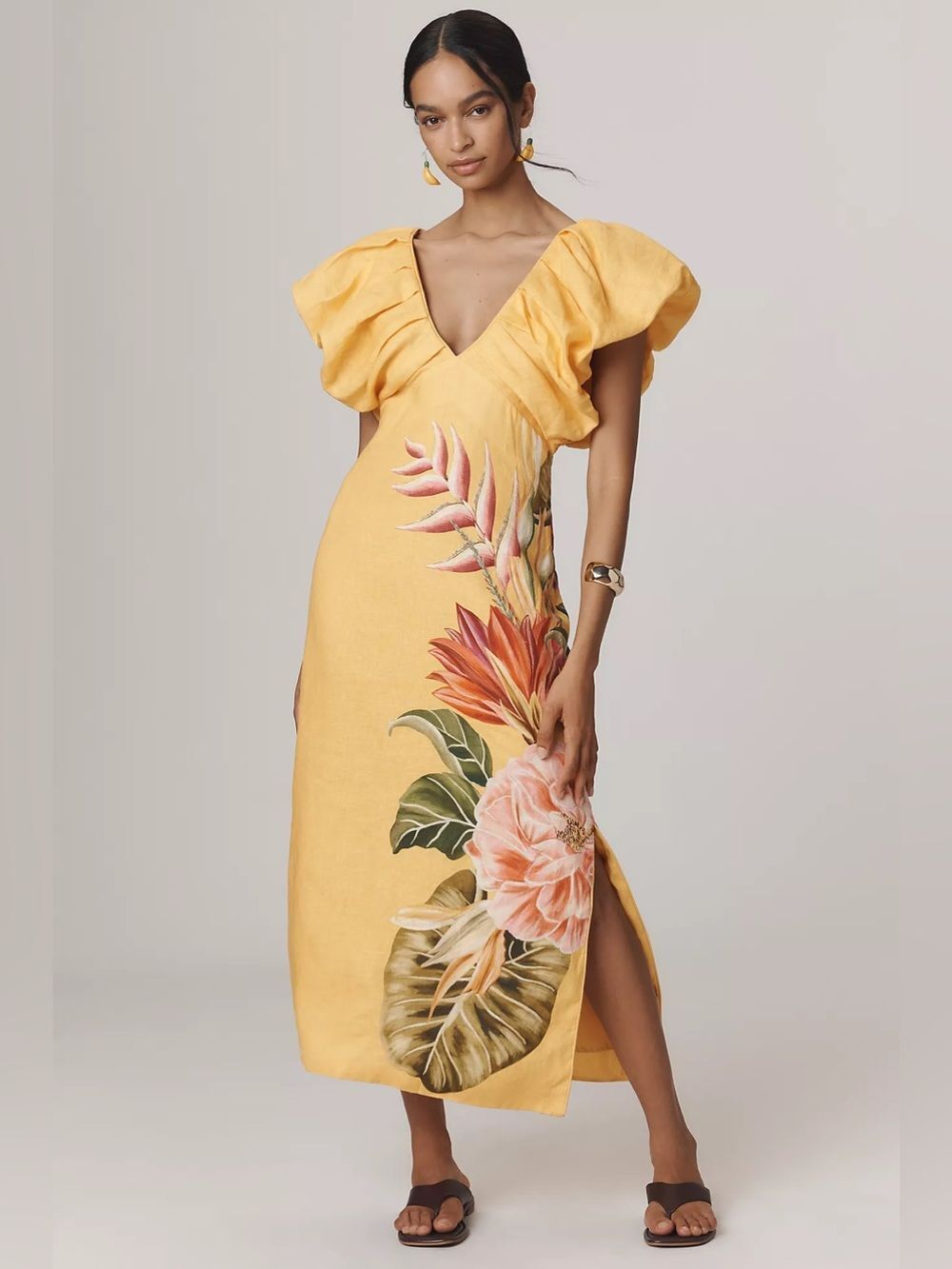 New Anthropologie Farm Rio V-Neck Linen Midi Dress Size L